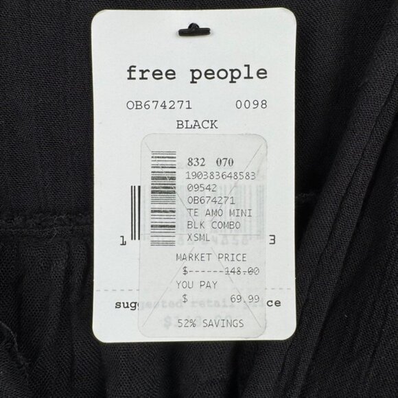 Free People Te Amo Mini Dress XS Embroidered Floral Boho Bell Sleeve Black - Picture 4 of 9